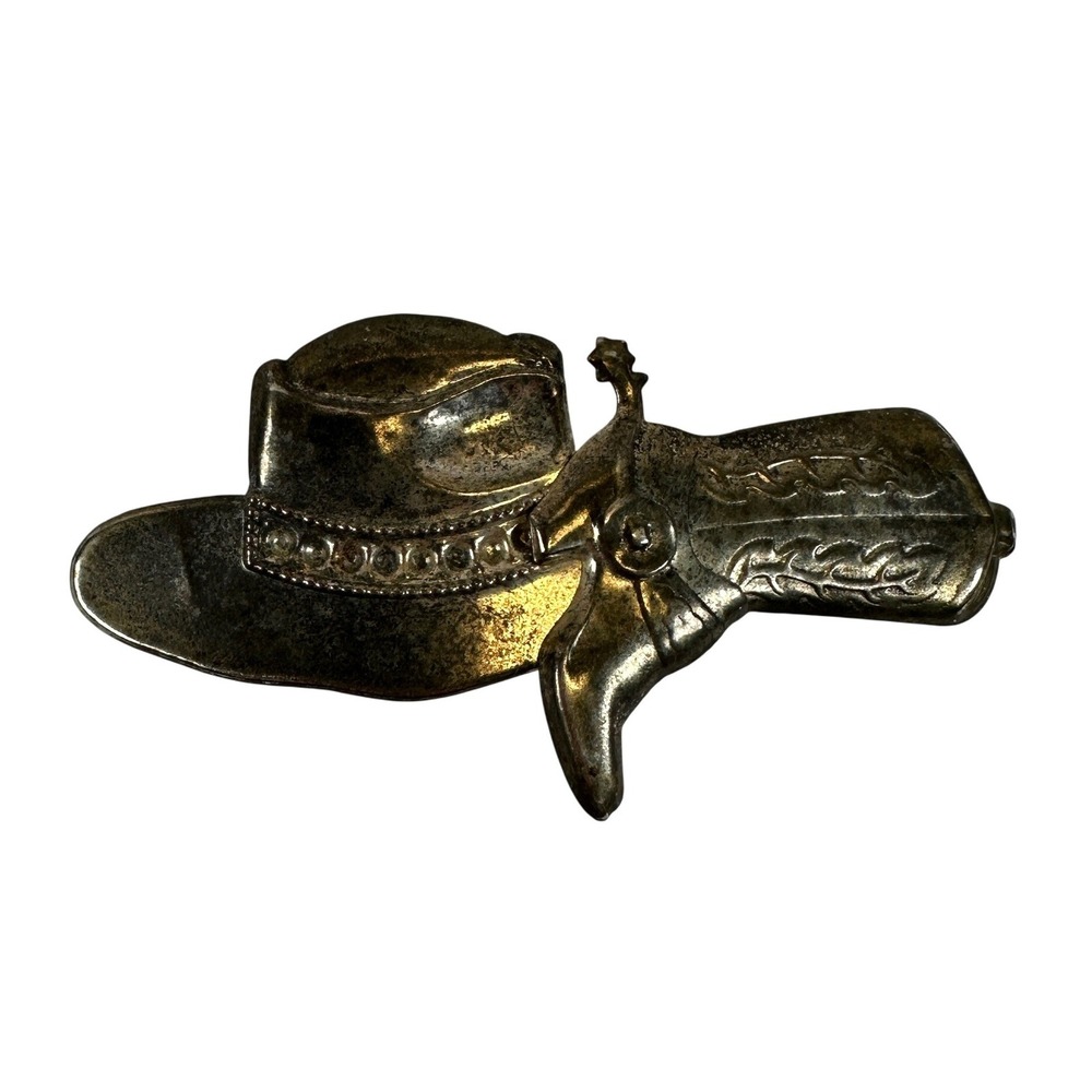 Vintage Silver Tone Western Cowboy Hat and Boot Hair Barrette Clip